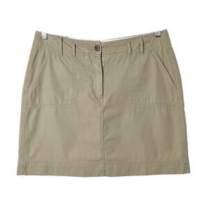 Lands’ End Women’s Khaki Mini Skirt 12 Tan Cargo 100% Cotton Above Knee Classic